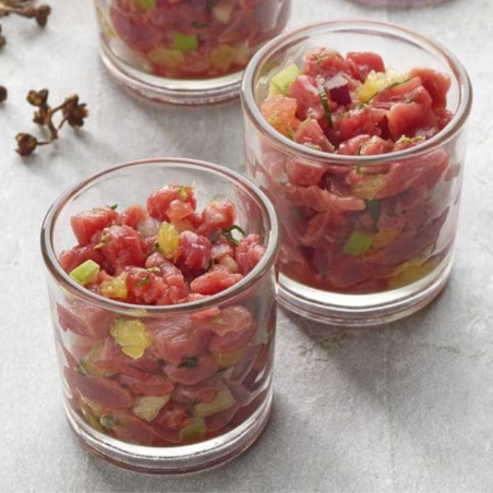Fiche recette : Verrine de Boeuf au chutney de mangue et sauce fruit de la passion Fiche recette : Verrine de Boeuf au chutney de mangue et sauce fruit de la passion
